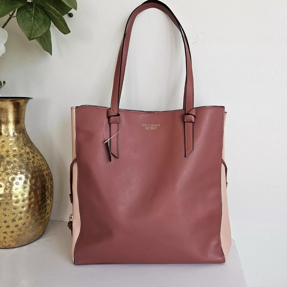 Victoria’s Secret Tote Bag Large Blush Mauve Shoulder Bag Work Tote Purse Travel - Picture 1 of 8